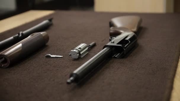 Pohled na díly demontované puška — Stock video