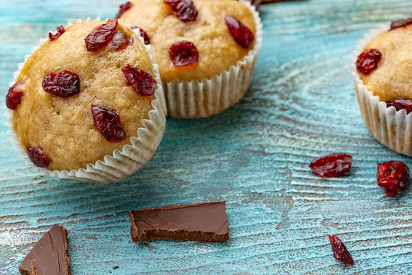 Platter Homemade Vegan Pumpkin Muffins Chocolate Dried Cherries Breakfast — Stock Photo, Image