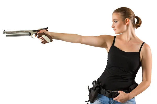 Young Beautiful Woman Holding Sport Gun Isolated White Background — Stock Photo, Image