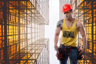 Güçlü yapı inşaat işçisi mutallic yapıları arka planı. Kopya alanı