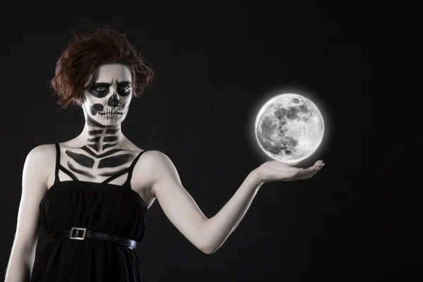 Attractive woman with sugar skull make-up. Halloween — Stock Photo, Image