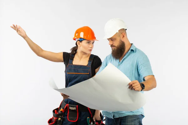 Arquitecto Ingeniero Masculino Que Reúne Con Una Contratista Edificio Sobre — Foto de Stock