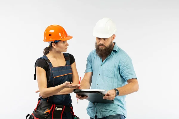 Arquitecto Ingeniero Masculino Que Reúne Con Una Contratista Edificio Sobre — Foto de Stock