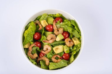 Birçok Farklı Sebze ile Karides Salatası Closeup
