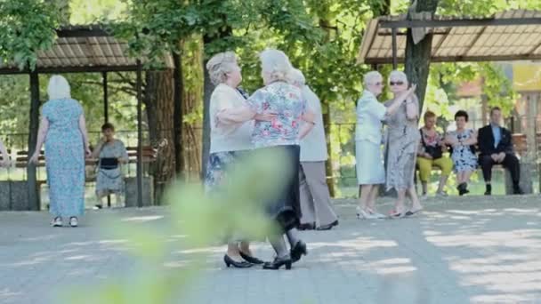 Пожилые Женщины Мужчина Танцуют Музыку Танцпол Парке Украина Киев Гидропарк — стоковое видео