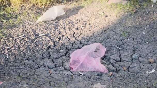 Yerde Plastik Kirliliği Plastik Atık Yerde Yatıyor Çevresel Koruma Plastik — Stok video