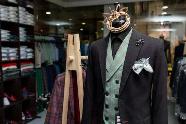 Schaufensterpuppe Eleganten Teuren Anzug Oder Sakko Geschäft Für Männerbekleidung Professionelle — Stockfoto