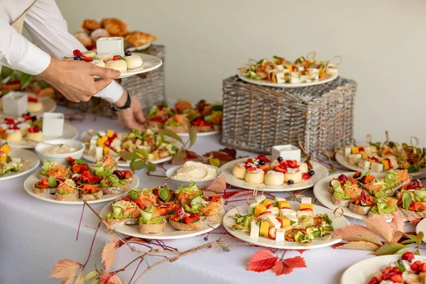 Catering buffet table with a delicious food