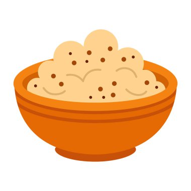 Bir kase yulaf lapası. İzole edilmiş beyaz arka plan. Düz biçim vektör illüstrasyonu.