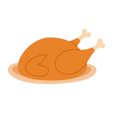 Tabakta kızarmış hindi. İzole edilmiş beyaz arka plan. Düz biçim vektör illüstrasyonu.