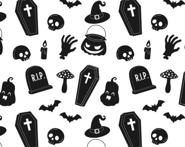 Cadılar Bayramı şablonu güzelmiş. Ürkütücü tatil unsurları. Düz biçim vektör illüstrasyonu.