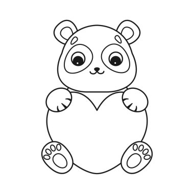 Aşık sevimli çizgi film pandası. Boyama sayfası. İzole edilmiş beyaz arka plan. Vektör illüstrasyonu.