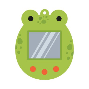 Tatlı çizgi film Tamagotchi. İzole edilmiş beyaz arka plan. Düz biçim vektör illüstrasyonu.