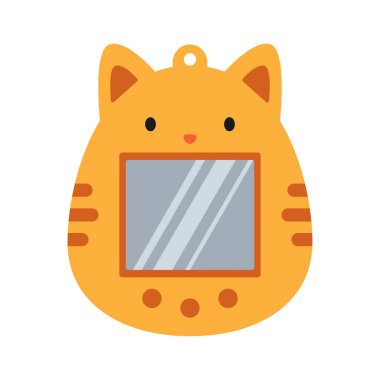 Tatlı çizgi film Tamagotchi. İzole edilmiş beyaz arka plan. Düz biçim vektör illüstrasyonu.