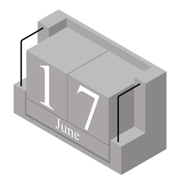 June 17th date on a single day calendar. Gray wood block calendar present date 17 and month May isolated on white background. Holiday. Season. Vector isometric illustration — Stock Vector