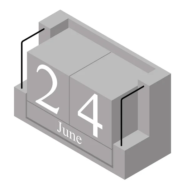 24. června dne v jednom denním kalendáři. Šedý dřevěný blok kalendář datum 24 a měsíc může být izolován na bílém pozadí. Dovolená. Sezóna. Vektorová izometrická ilustrace — Stockový vektor