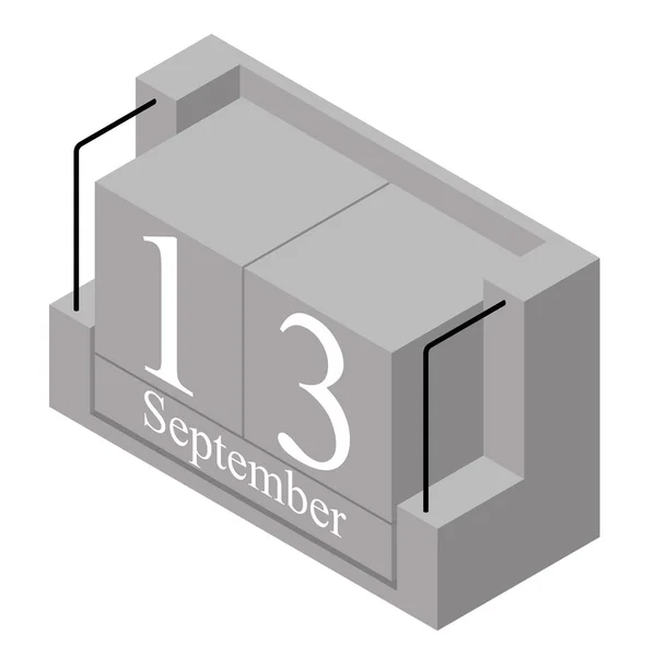 13 september datum på en enda dag kalender. Grå träblock kalender nuvarande datum 13 och månad september isolerade på vit bakgrund. Holiday. Säsong. Vektor isometrisk illustration — Stock vektor