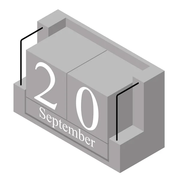 20 september datum på en enda dag kalender. Grått trä block kalender nuvarande datum 20 och månad september isolerade på vit bakgrund. Holiday. Säsong. Vektor isometrisk illustration — Stock vektor