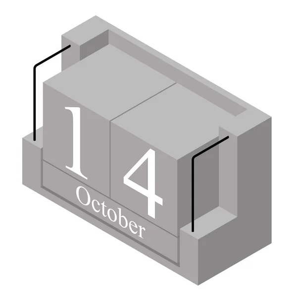 14. října dne v jednom denním kalendáři. Šedý dřevěný blok kalendář datum 14 a měsíc říjen izolovaný na bílém pozadí. Dovolená. Sezóna. Vektorová izometrická ilustrace — Stockový vektor
