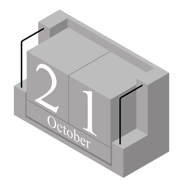 21 oktober datum på en enda dag kalender. Grå träblock kalender nuvarande datum 21 och månad oktober isolerad på vit bakgrund. Holiday. Säsong. Vektor isometrisk illustration — Stock vektor