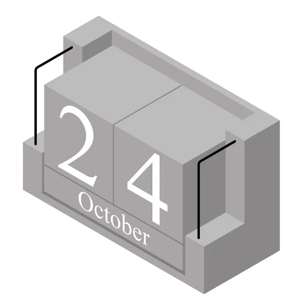 24 ottobre data su un calendario unico giorno. Calendario in blocchi di legno grigio data presente 24 e mese ottobre isolato su sfondo bianco. Vacanze. Stagione. Illustrazione isometrica vettoriale — Vettoriale Stock