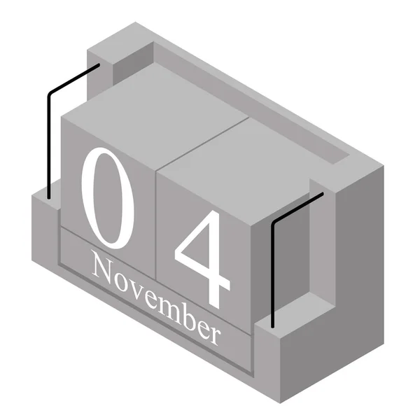 Data 4 listopada w kalendarzu jednodniowe. Szare drewno blok kalendarz obecna Data 4 i miesiąc listopad na białym tle. Holiday. Sezon. Wektorowa ilustracja izometryczna — Wektor stockowy