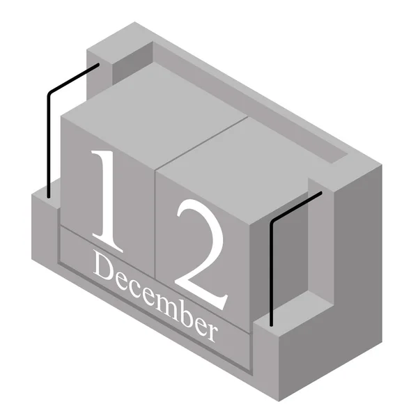 12 de diciembre fecha en un solo día calendario. Calendario de bloques de madera gris fecha actual 12 y mes de diciembre aislado sobre fondo blanco. Vacaciones. Temporada. Ilustración isométrica vectorial — Vector de stock