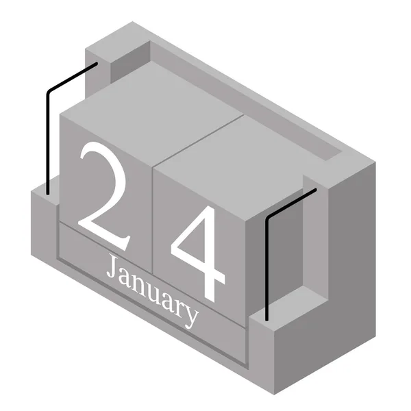 24. Januar Datum an einem einzigen Tag Kalender. graue Holzblock-Kalender präsentieren Datum 24 und Monat Januar isoliert auf weißem Hintergrund. Urlaub. Saison. Vektorisometrische Abbildung — Stockvektor