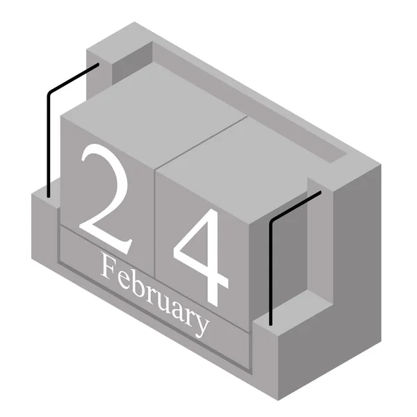 24 februari datum på en enda dag kalender. Grått trä block kalender nuvarande datum 24 och månad februari isolerad på vit bakgrund. Holiday. Säsong. Vektor isometrisk illustration — Stock vektor