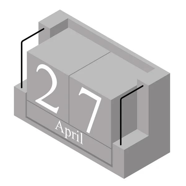 27. April Datum an einem einzigen Tag Kalender. graue Holzblock-Kalender präsentieren Datum 27 und Monat April isoliert auf weißem Hintergrund. Urlaub. Saison. Vektorisometrische Abbildung — Stockvektor