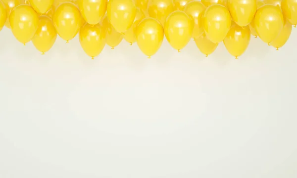Birthday a lot of yellow balloons on white background, 3d render