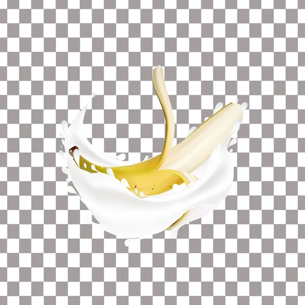 Banane Réaliste Éclaboussure Lait Vecteur Illustration Fichier Eps — Image vectorielle