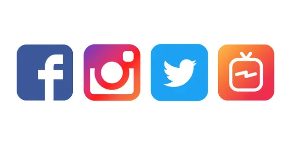 Istanbul, Türkiye - 30 Ağustos 2018: Toplama popüler sosyal medya logoları beyaz kağıda basılmış: Facebook, Instagram, heyecan ve Igtv.