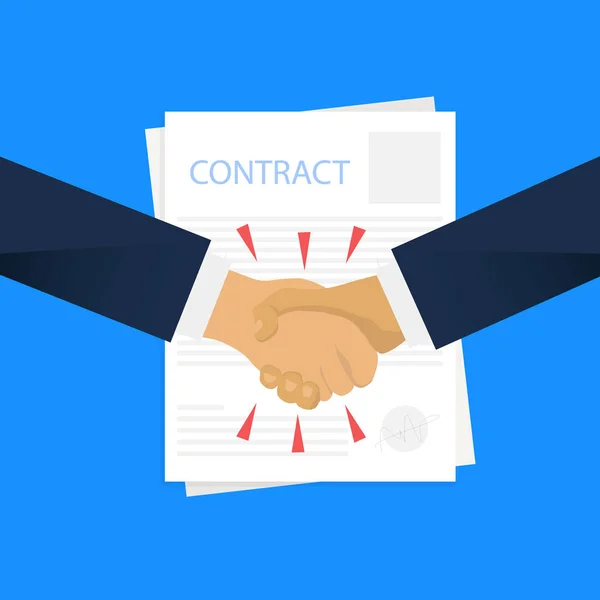 Значок рукопожатия бизнес-партнеров с контрактной бумагой, вектором — стоковый вектор