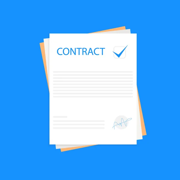 Піктограма підписання контракту або документа. Підписання контракту простий стиль на синьому фоні, вектор — стоковий вектор