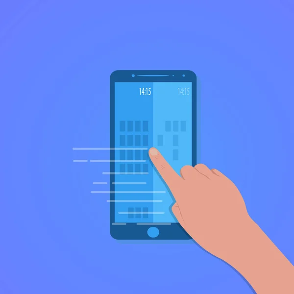 Toque de dedo de la pantalla del teléfono inteligente con fondo azul, vector — Archivo Imágenes Vectoriales