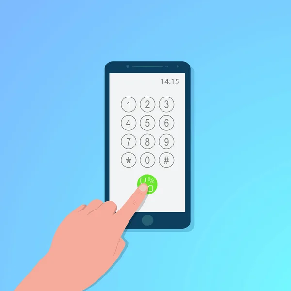 Kadran ekranı, mavi arka plan, vektör ile akıllı telefon ekranının parmak dokunma