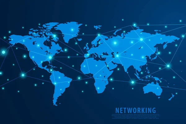 Global network connection background, blue world map, vector — Stock Vector