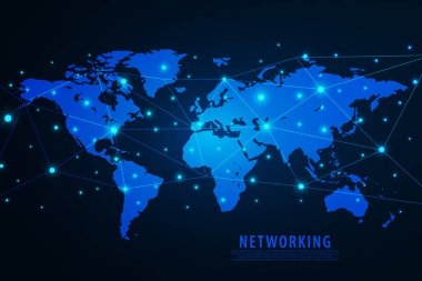 Küresel ağ bağlantısı arka planı, mavi dünya haritası, vektör