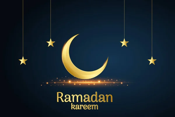黄金のイスラムの月と星、黒い背景で書かれたラマダンカリーム、ベクトル — ストックベクタ