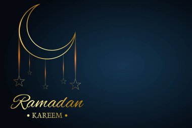 Altın İslam ay ve yıldız, ramazan kareem siyah arka plan, vektör ile yazılmış