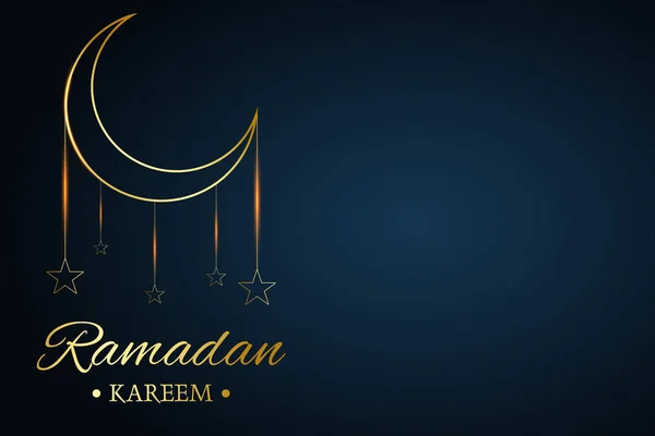黄金のイスラムの月と星、黒い背景で書かれたラマダンカリーム、ベクトル — ストックベクタ
