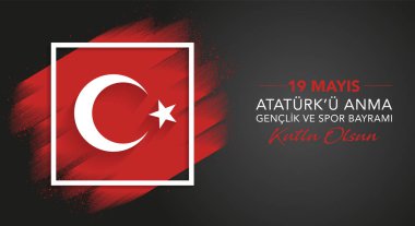 19 Mayis Atatürk'ü Anma Gençlik ve Spor Bayramı, 19 Mayıs Atatürk'ü Anma, Gençlik ve Spor Bayramı, Türk bayramı için grafik afiş tasarımı, vektör