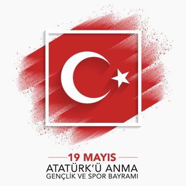 19 Mayis Atatürk'ü Anma Gençlik ve Spor Bayramı, 19 Mayıs Atatürk'ü Anma, Gençlik ve Spor Bayramı, Türk bayramı için grafik afiş tasarımı, vektör