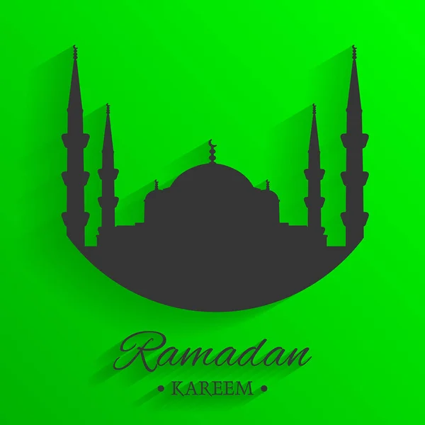 緑の背景、イスラムパターン、ベクトルと書かれたモスクのシルエットと書かれたラマダンカリーム — ストックベクタ
