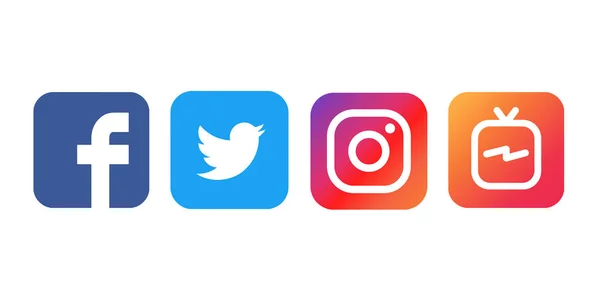 İstanbul, Türkiye - 27 Mayıs 2019: Beyaz kağıda basılmış popüler sosyal medya logolarının toplanması: Facebook, Twitter, Instagram ve Igtv.
