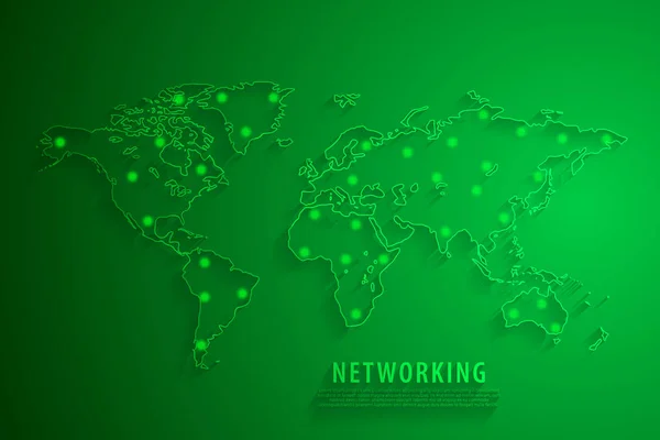 Fondo de conexión de red global, mapa del mundo verde, vector — Archivo Imágenes Vectoriales
