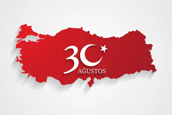 Turchia mappa rossa il 30 agosto logo, giorno della vittoria della Turchia, sfondo celebrazione, bandiera vettoriale, (Turco parla: 30 Agustos Zafer Bayrami ) — Vettoriale Stock
