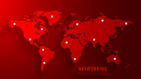 Fondo de conexión de red global, mapa del mundo rojo, archivo vectoreps — Archivo Imágenes Vectoriales