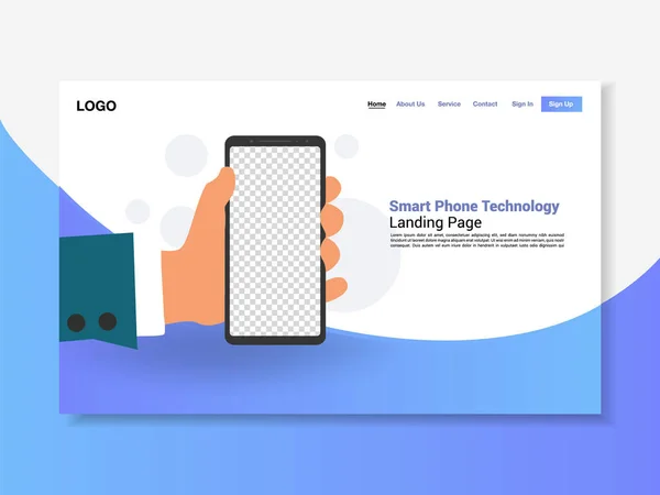 Smart Telefon Handen Blå Randig Landningssida Bakgrund Vektor Illustration Eps — Stock vektor